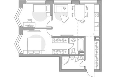 Планировка трехкомнатной(квартира) площадью 66.45 квадратных метров в ЖК “ЖК Мневники от Гранель”