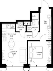 Планировка однокомнатной(квартира) площадью 41.8 квадратных метров в ЖК “ЖК СЕТ”