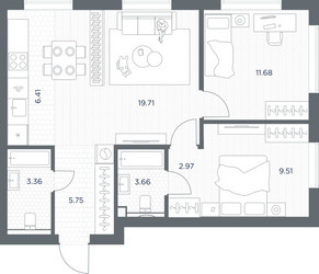 Планировка двухкомнатной(квартира) площадью 63.05 квадратных метров в ЖК “ЖК TATE (Тэйт)”