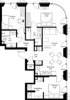 Планировка трехкомнатной(квартира) площадью 83.58 квадратных метров в “ЖК СЕТ”