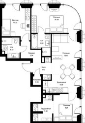 Планировка трехкомнатной(квартира) площадью 83.58 квадратных метров в ЖК “ЖК СЕТ”