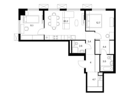 Планировка двухкомнатной(квартира) площадью 66.6 квадратных метров в “ЖК Никольские луга”