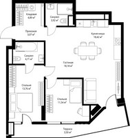 Планировка двухкомнатной(квартира) площадью 81.99 квадратных метров в “ЖК Джойс”