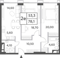 Планировка двухкомнатной(квартира) площадью 78.1 квадратных метров в “ЖК Will Towers (Вилл Тауэрс)”