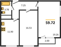 Планировка двухкомнатной(квартира) площадью 59.72 квадратных метров в “ЖК Катуар”