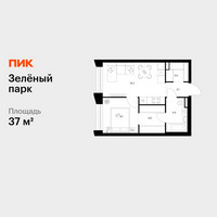 Планировка однокомнатной(квартира) площадью 37 квадратных метров в “ЖК Зеленый парк”