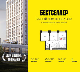 Планировка двухкомнатной(квартира) площадью 55.1 квадратных метров в ЖК “ЖК Бестселлер”