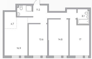 Планировка 4+ комнатной(квартира) площадью 86.3 квадратных метров в “ЖК Тринити-3”