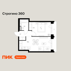 Планировка однокомнатной(квартира) площадью 36 квадратных метров в ЖК “ЖК Строгино 360”