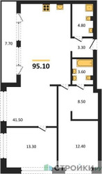Планировка двухкомнатной(квартира) площадью 95.1 квадратных метров в ЖК “ЖК Дом А”