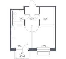 Планировка однокомнатной(квартира) площадью 37.04 квадратных метров в “ЖК Новое Внуково”