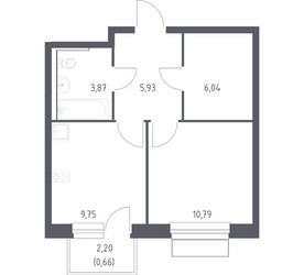 Планировка однокомнатной(квартира) площадью 37.04 квадратных метров в ЖК “ЖК Новое Внуково”