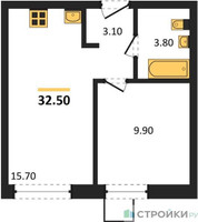 Планировка однокомнатной(квартира) площадью 32.5 квадратных метров в “ЖК Лесная Отрада”