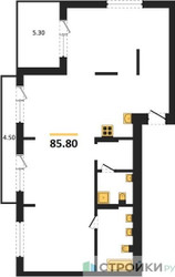 Планировка двухкомнатной(квартира) площадью 85.8 квадратных метров в “ЖК Первый квартал”
