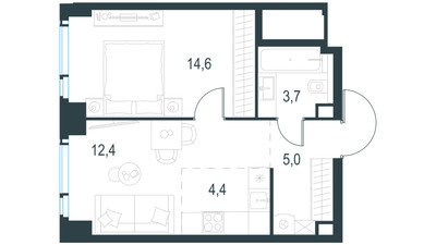 Планировка двухкомнатной(квартира) площадью 40.1 квадратных метров в ЖК “ЖК Level Мичуринский”