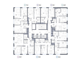 Планировка трехкомнатной(квартира) площадью 62.7 квадратных метров в ЖК “ЖК Сиреневый парк”