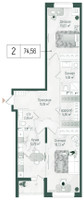Планировка двухкомнатной(квартира) площадью 75.94 квадратных метров в “ЖК Рига Хиллс”
