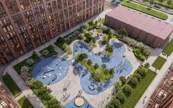 Двор  в ЖК “Космический квартал” с высоты птичьего полета