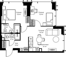 Планировка двухкомнатной(квартира) площадью 58.3 квадратных метров в “ЖК Веер”