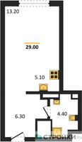 Планировка студии(квартира) площадью 29 квадратных метров в “ЖК Крылатская 33”