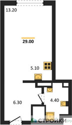 Планировка студии(квартира) площадью 29 квадратных метров в ЖК “ЖК Крылатская 33”