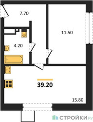 Планировка однокомнатной(квартира) площадью 39.2 квадратных метров в ЖК “ЖК Лесная Отрада”