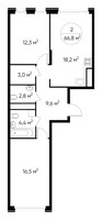 Планировка двухкомнатной(квартира) площадью 66.8 квадратных метров в “ЖК Переделкино Ближнее”