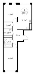 Планировка двухкомнатной(квартира) площадью 66.8 квадратных метров в ЖК “ЖК Переделкино Ближнее”