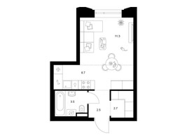 Планировка студии(квартира) площадью 28.7 квадратных метров в “ЖК Саларьево парк”