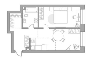 Планировка однокомнатной(квартира) площадью 58.29 квадратных метров в “ЖК Павелецкая от Гранель”