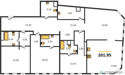 Планировка трехкомнатной(квартира) площадью 200.7 квадратных метров в ЖК “ЖК Клубные особняки "Ильинка 3/8"”