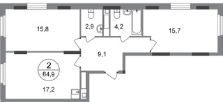 Планировка двухкомнатной(квартира) площадью 64.9 квадратных метров в “ЖК Переделкино Ближнее”