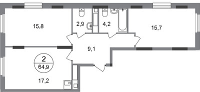 Планировка двухкомнатной(квартира) площадью 64.9 квадратных метров в ЖК “ЖК Переделкино Ближнее”