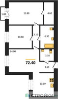 Планировка двухкомнатной(квартира) площадью 72.4 квадратных метров в “ЖК Квартал Метроном”