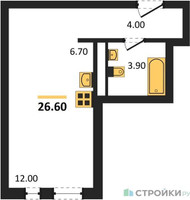 Планировка студии(квартира) площадью 26.6 квадратных метров в “ЖК Новая Щербинка”