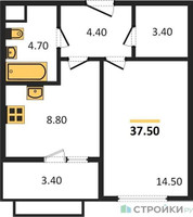 Планировка однокомнатной(квартира) площадью 37.5 квадратных метров в “ЖК Римский”