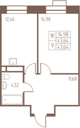 Планировка однокомнатной(квартира) площадью 43.6 квадратных метров в ЖК “ЖК Западная Ивантеевка”