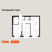 Планировка двухкомнатной(квартира) площадью 49.3 квадратных метров в “ЖК Саларьево парк”