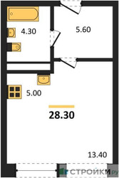Планировка студии(квартира) площадью 28.2 квадратных метров в ЖК “ЖК Пушкино Град”