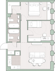 Планировка двухкомнатной(квартира) площадью 60.8 квадратных метров в ЖК “ЖК Среда на Кутузовском”