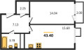 Планировка квартиры Однокомнатная (Квартиры)43.4