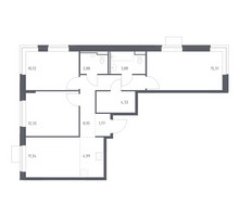 Планировка трехкомнатной(квартира) площадью 76.49 квадратных метров в “ЖК Молжаниново”