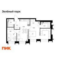 Планировка двухкомнатной(квартира) площадью 63.8 квадратных метров в “ЖК Зеленый парк”