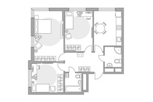 Планировка трехкомнатной(квартира) площадью 67.52 квадратных метров в “ЖК Притяжение Сити”