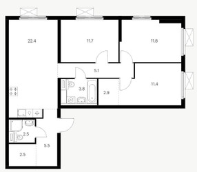 Планировка трехкомнатной(квартира) площадью 79.6 квадратных метров в ЖК “ЖК Ярославский”