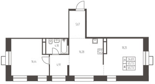 Планировка двухкомнатной(квартира) площадью 65.7 квадратных метров в “ЖК Новая Ивантеевка”