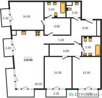 Планировка трехкомнатной(квартира) площадью 110.2 квадратных метров в “Квартал Тишинский Бульвар”