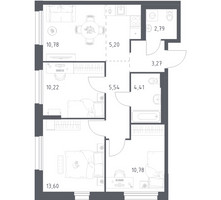 Планировка трехкомнатной(квартира) площадью 66.59 квадратных метров в “ЖК Новое Внуково”
