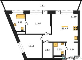 Планировка двухкомнатной(квартира) площадью 63.47 квадратных метров в “ЖК Forst (Форст)”