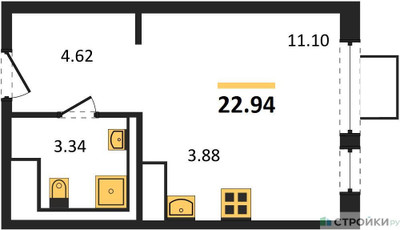 Планировка студии(квартира) площадью 22.94 квадратных метров в ЖК “ЖК Пригород Лесное”